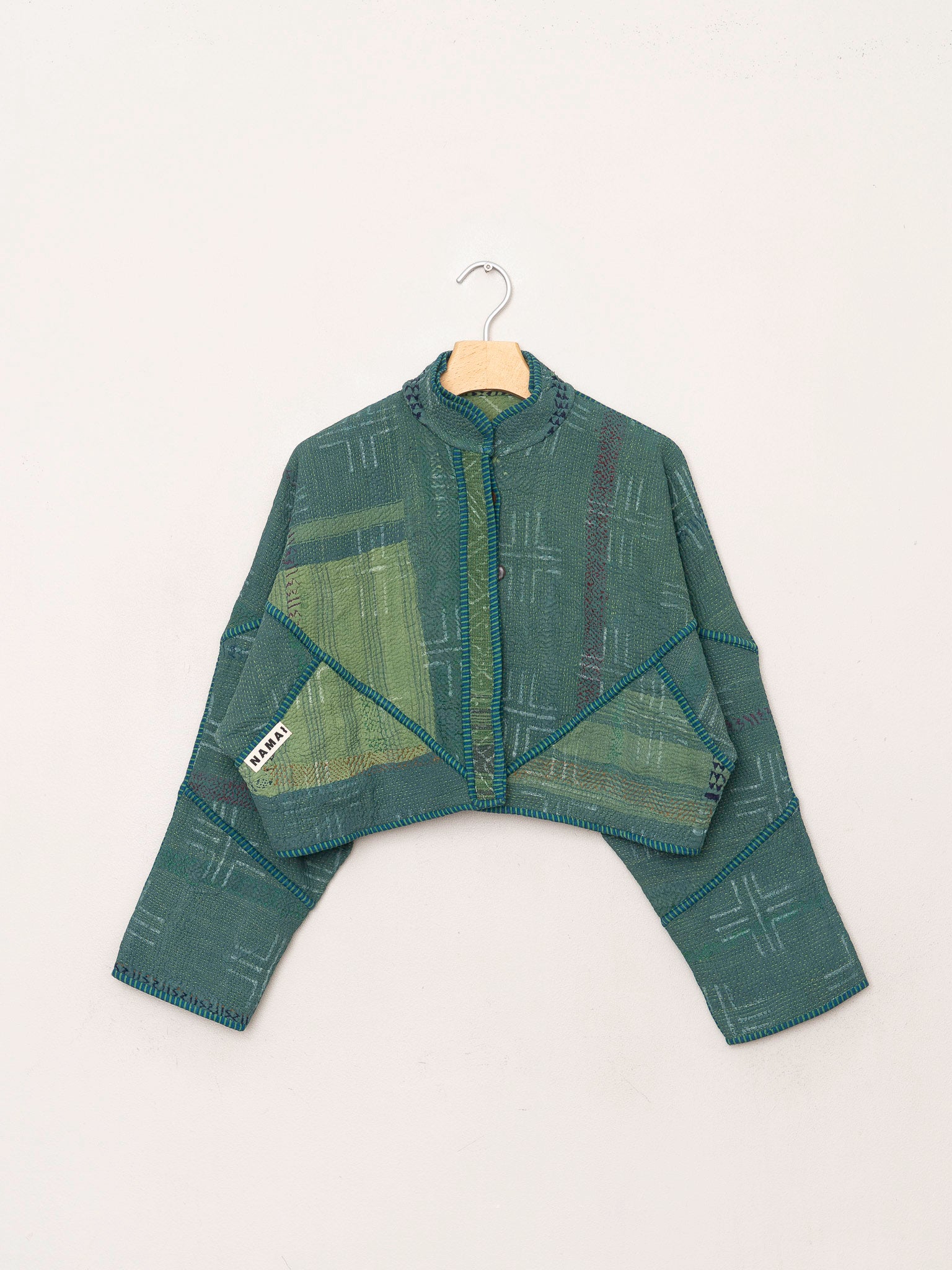 The Kaira Cropped Quilted Indigo Kantha Jacket