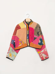 The Kaira Cropped Quilted Patchwork Kantha Jacket