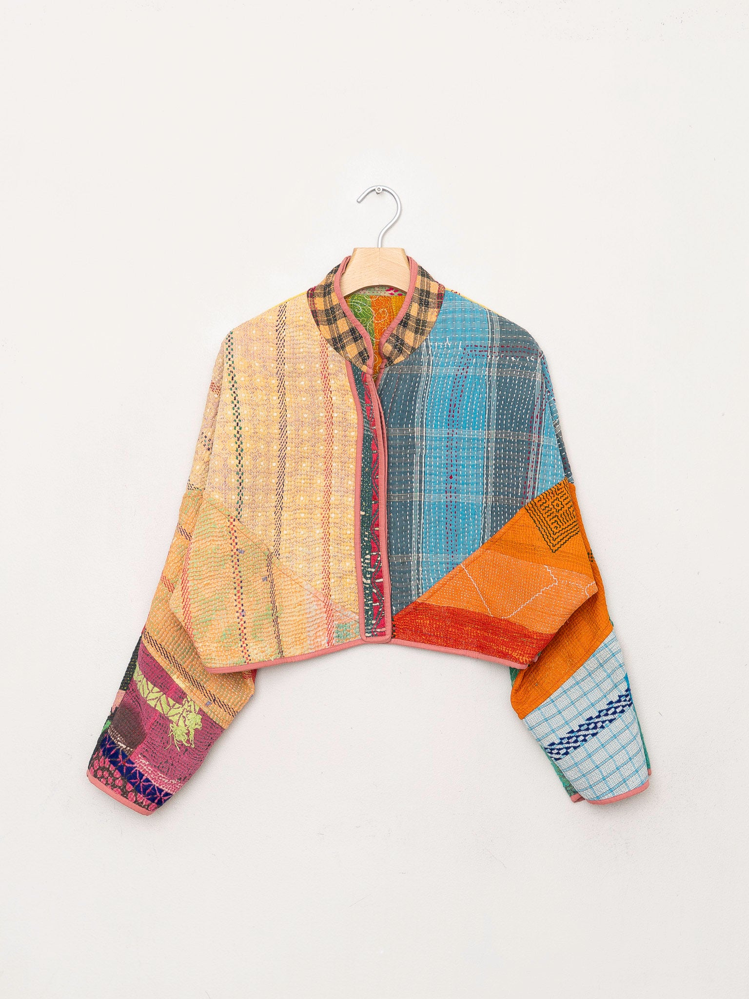 The Kaira Cropped Quilted Patchwork Kantha Jacket