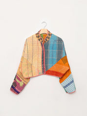 The Kaira Cropped Quilted Patchwork Kantha Jacket