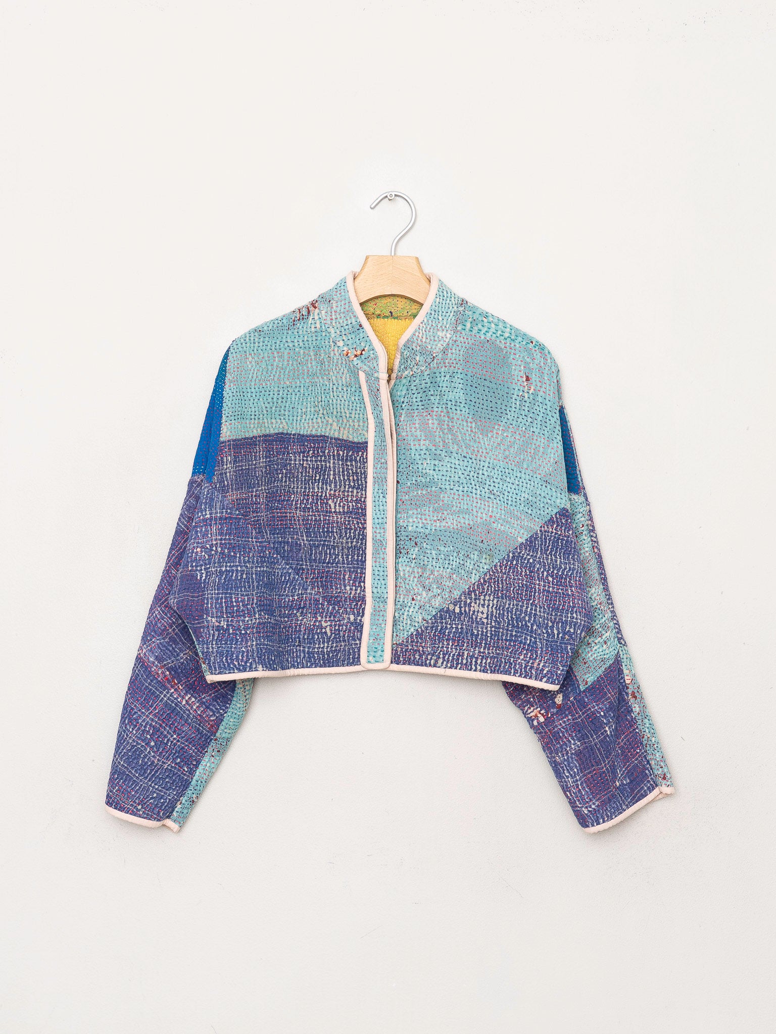 The Kaira Cropped Quilted Patchwork Kantha Jacket