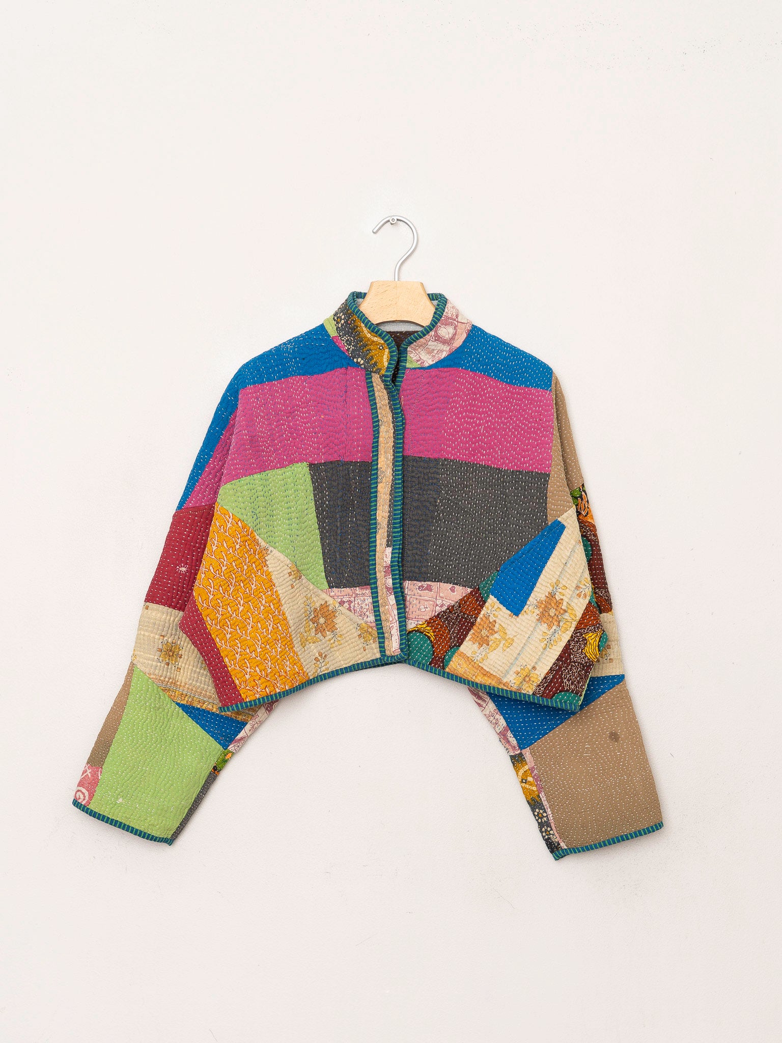 The Kaira Cropped Quilted Patchwork Kantha Jacket