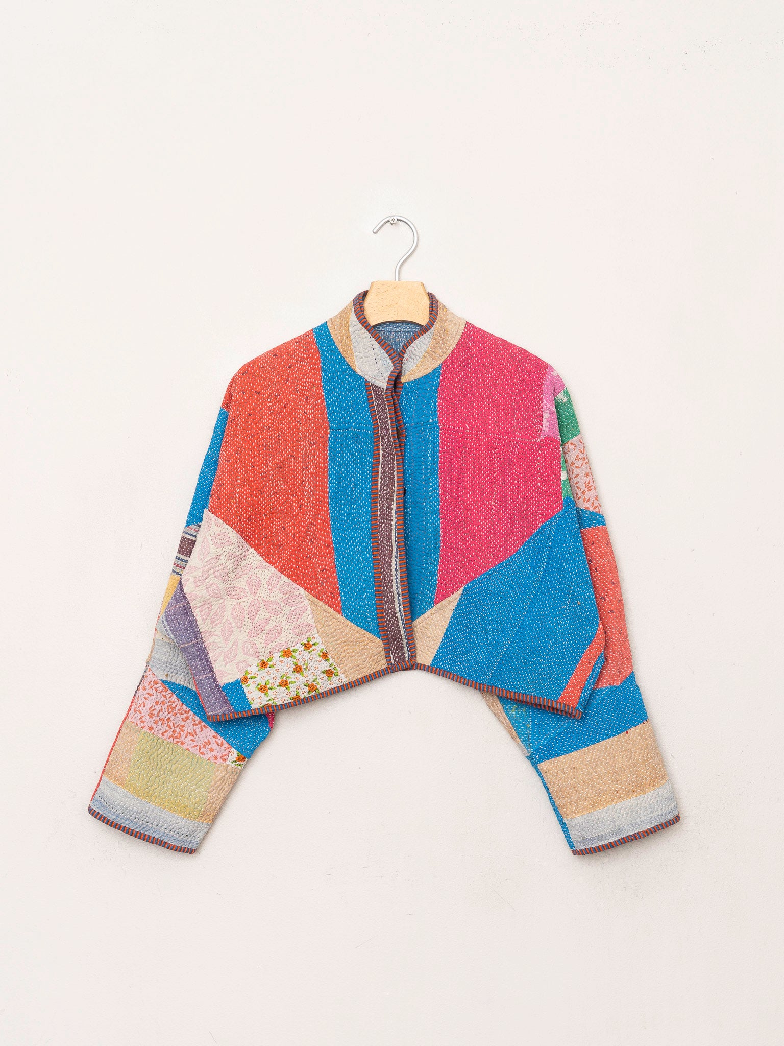 The Kaira Cropped Quilted Patchwork Kantha Jacket