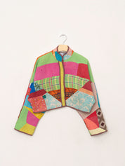 The Kaira Cropped Quilted Patchwork Kantha Jacket