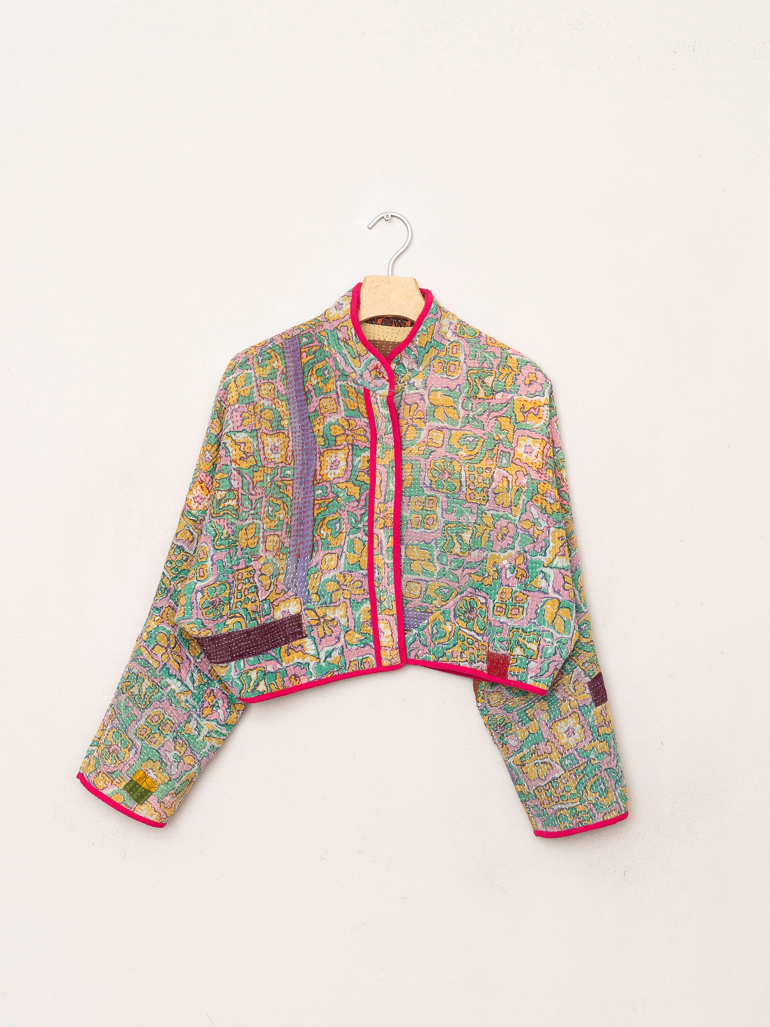 The Kaira Cropped Quilted Patchwork Kantha Jacket