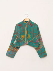 The Kaira Cropped Suzani Quilted Kantha Jacket