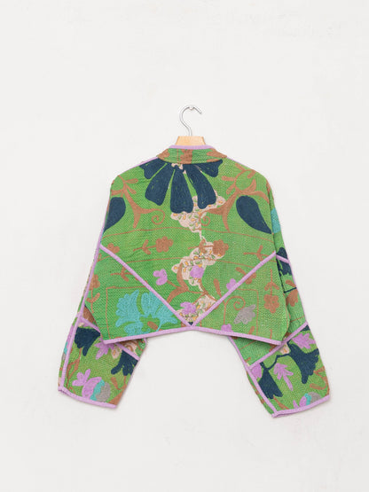The Kaira Cropped Suzani Quilted Kantha Jacket