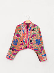 The Kaira Cropped Suzani Quilted Kantha Jacket