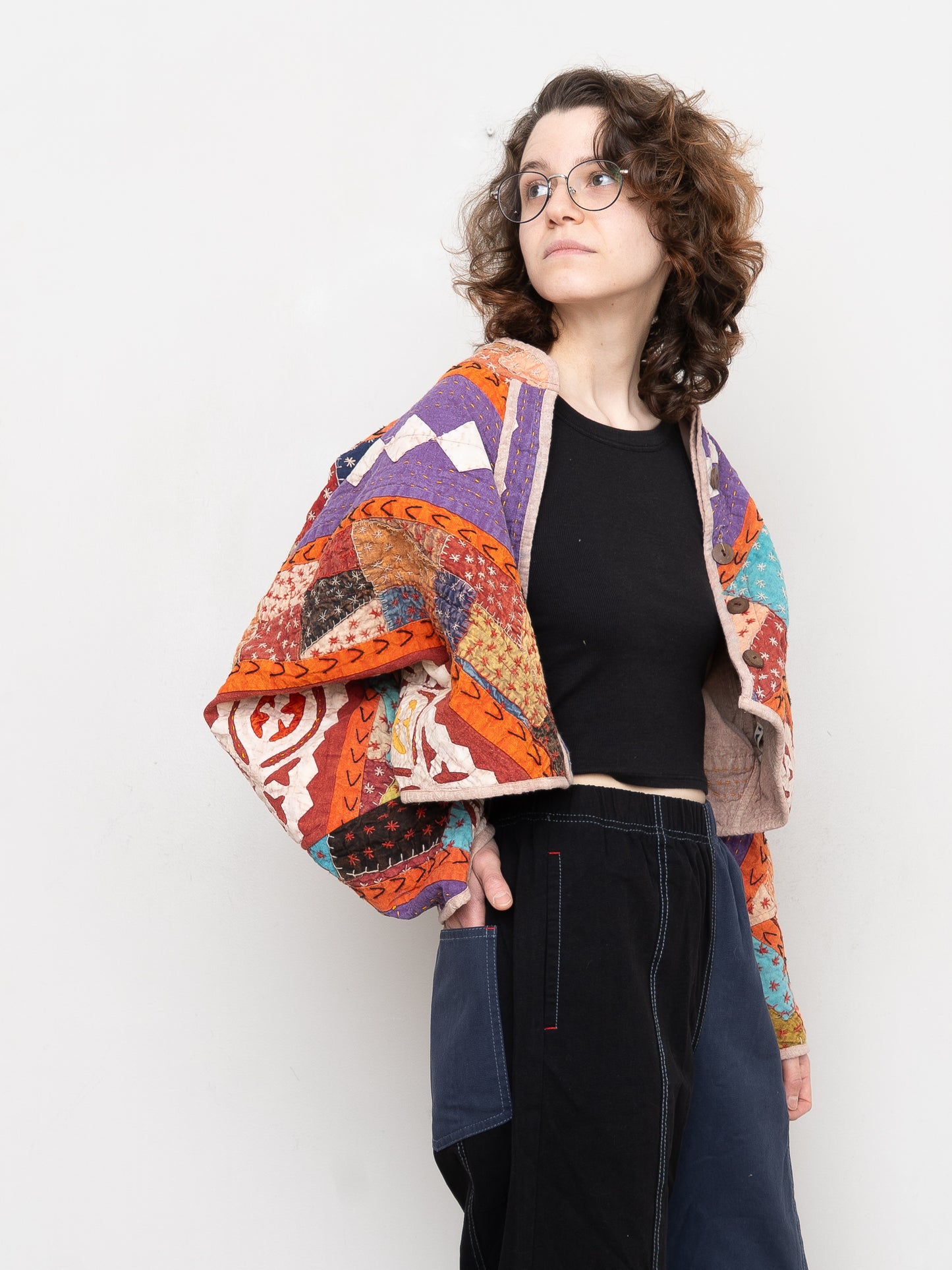 The Kaira Cropped Suzani Cut Out Kantha Jacket
