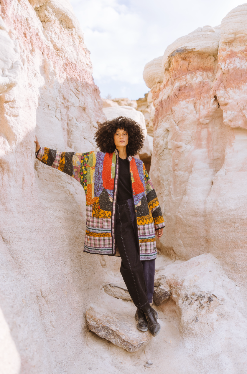 The Sai Quilted Patchwork Kantha Coat