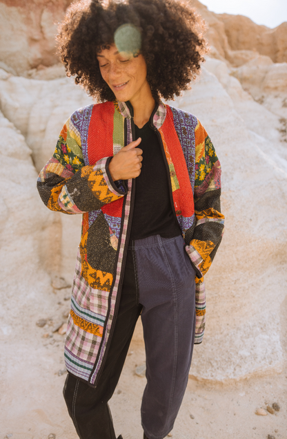 The Sai Quilted Patchwork Kantha Coat