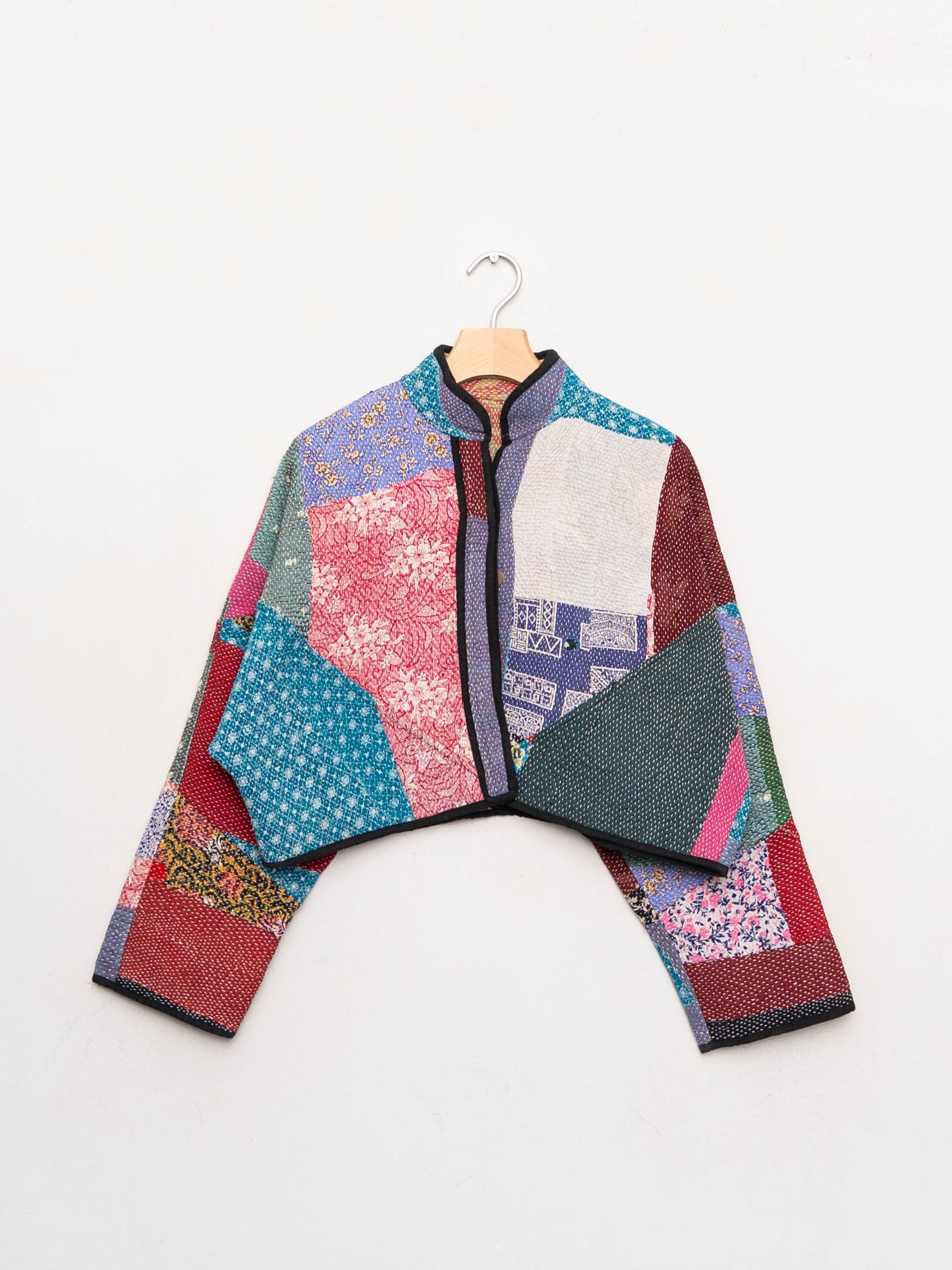 The Kaira Cropped Quilted Patchwork Kantha Jacket