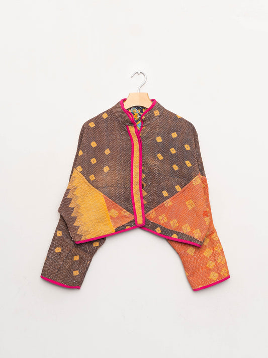 The Kaira Cropped Quilted Patchwork Kantha Jacket