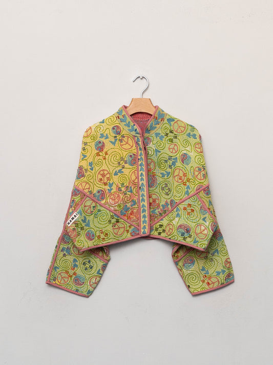 The Kaira Cropped Suzani Quilted Kantha Jacket