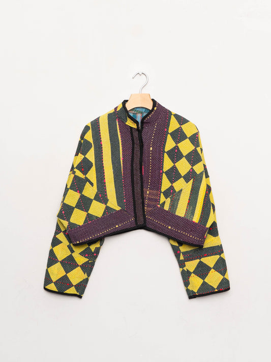 The Kaira Cropped Quilted Patchwork Kantha Jacket