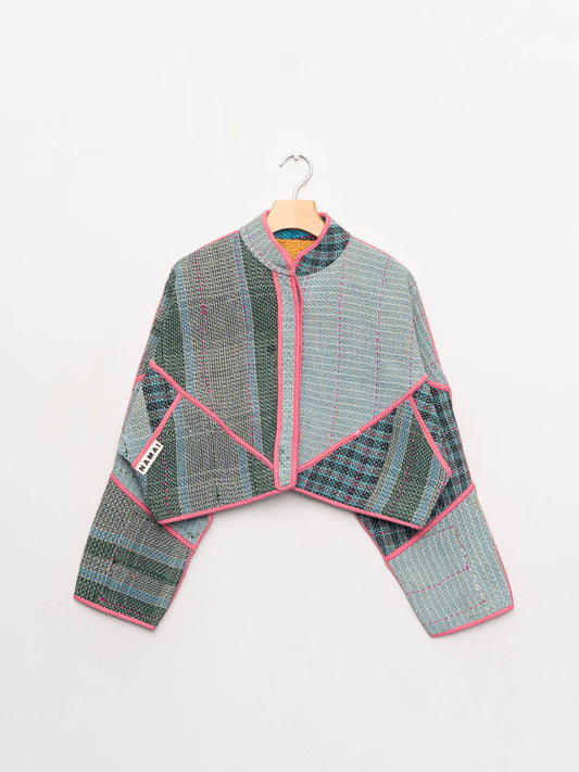 The Kaira Cropped Quilted Patchwork Kantha Jacket