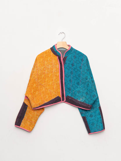 The Kaira Cropped Quilted Patchwork Kantha Jacket