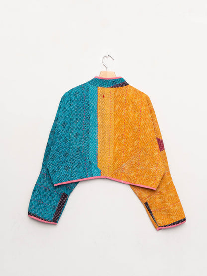 The Kaira Cropped Quilted Patchwork Kantha Jacket