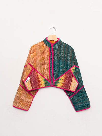 The Kaira Cropped Quilted Patchwork Kantha Jacket