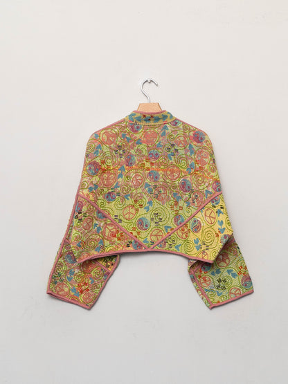 The Kaira Cropped Suzani Quilted Kantha Jacket