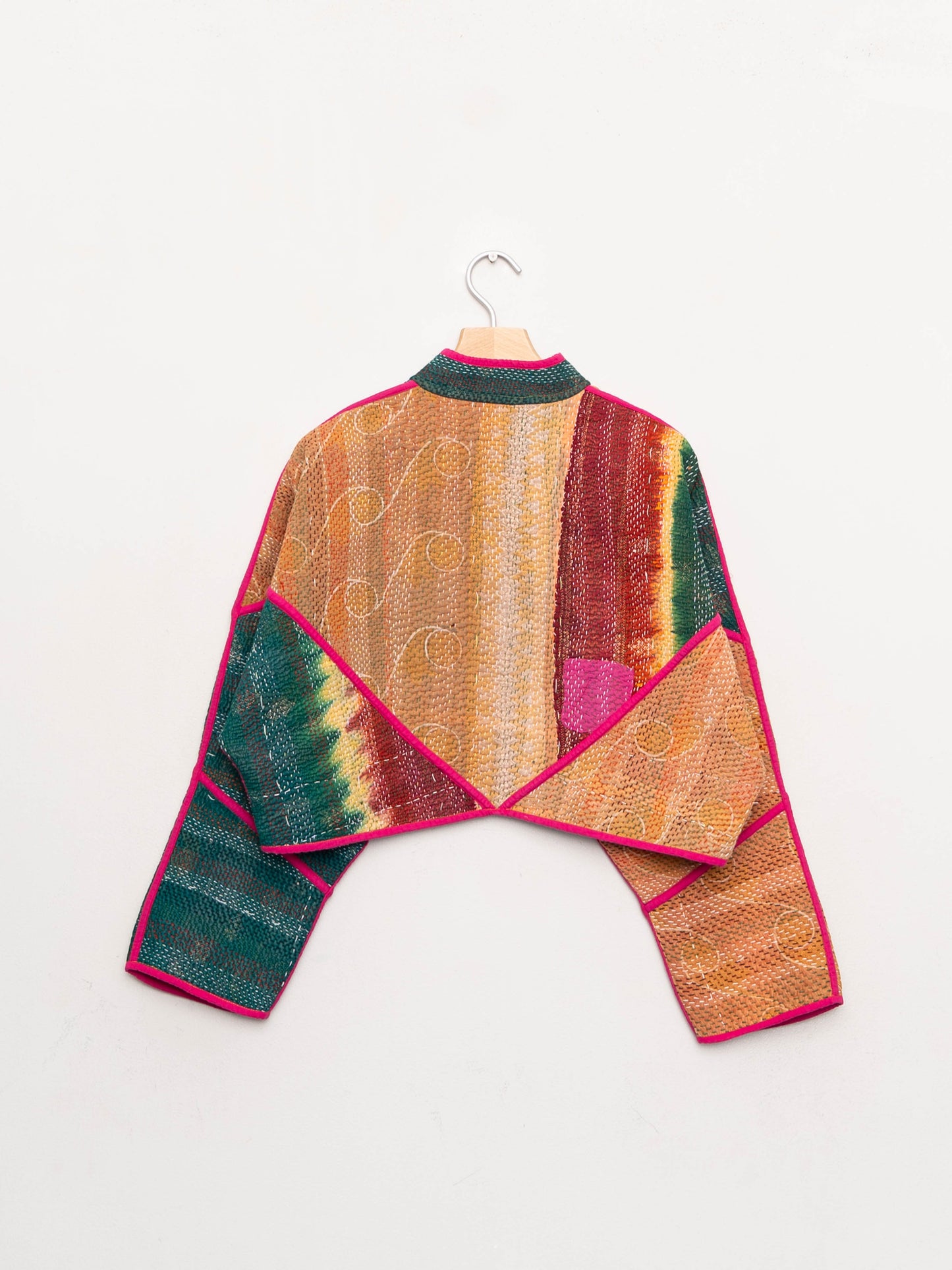 The Kaira Cropped Quilted Patchwork Kantha Jacket