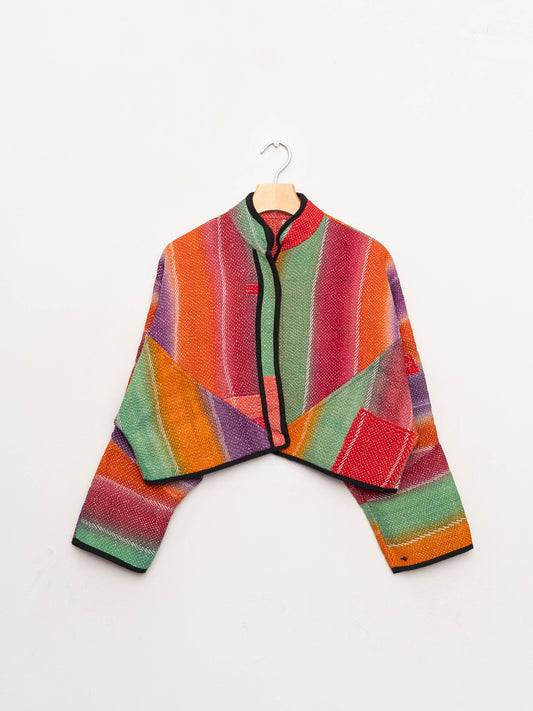 The Kaira Cropped Quilted Patchwork Kantha Jacket