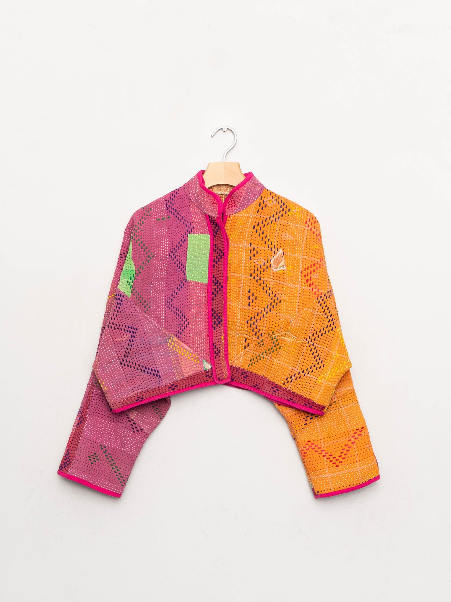 The Kaira Cropped Quilted Patchwork Kantha Jacket