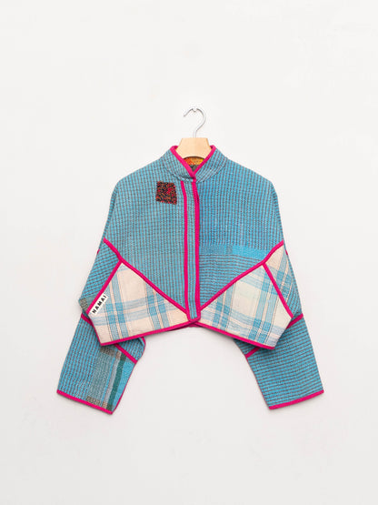 The Kaira Cropped Quilted Patchwork Kantha Jacket