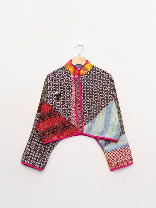 The Kaira Cropped Quilted Patchwork Kantha Jacket