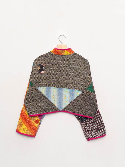 The Kaira Cropped Quilted Patchwork Kantha Jacket