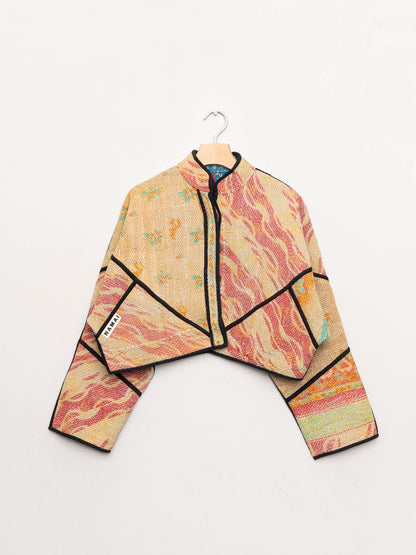 The Kaira Cropped Quilted Patchwork Kantha Jacket