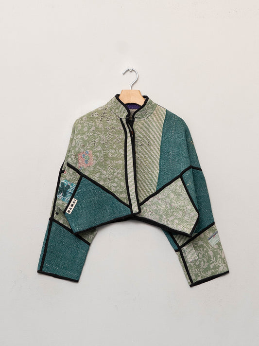 The Kaira Cropped Quilted Patchwork Kantha Jacket