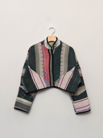 The Kaira Cropped Quilted Patchwork Kantha Jacket